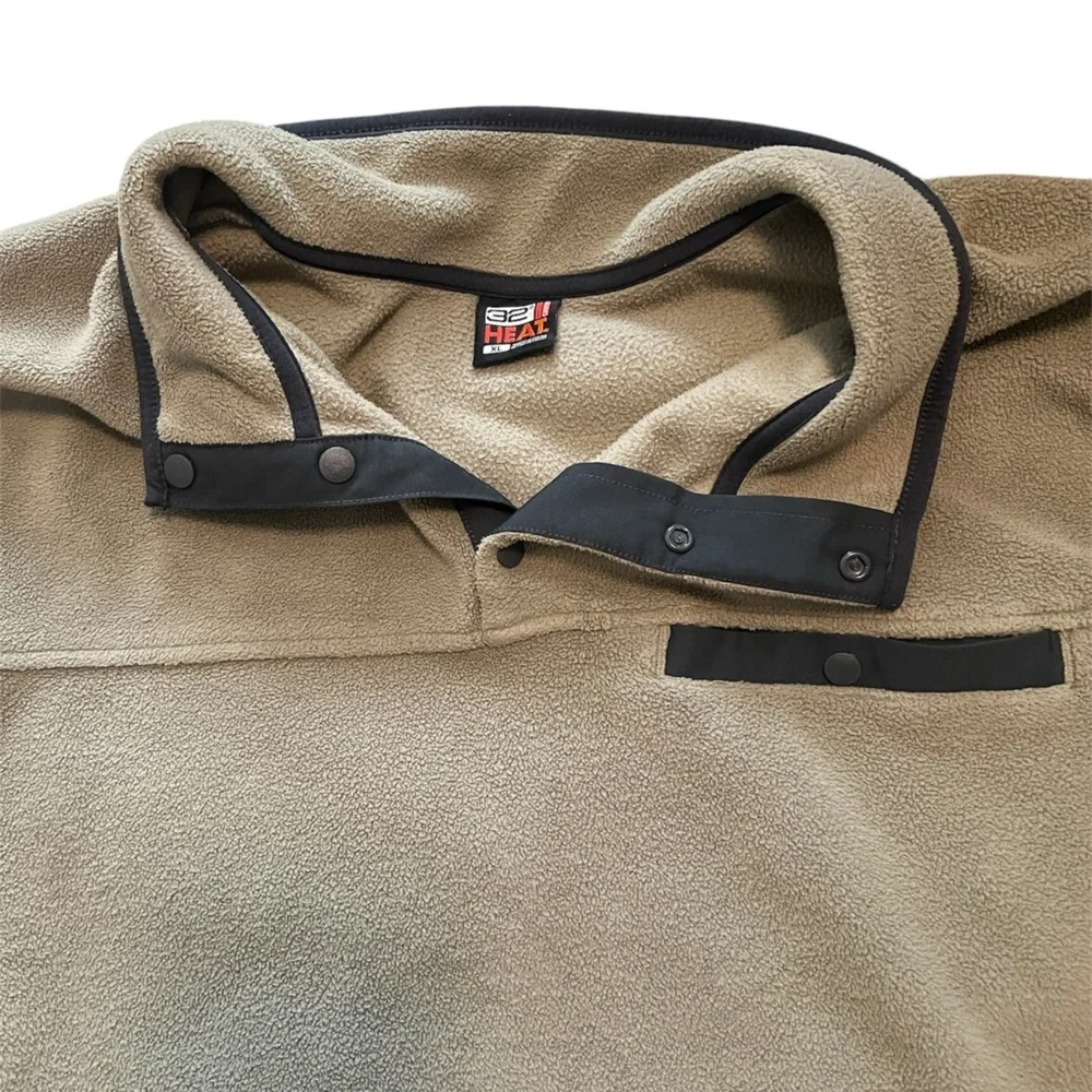 32 Heat Men’s Olive Green Fleece Quarter PullOver Sweater Size XL! With Buttons - Picture 2 of 3